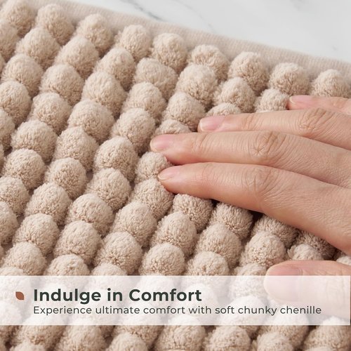 FRESHMINT Thick Chunky Chenille Bathroom Rug - Non-Slip, Soft & Water Absorbent | 17"x24", Beige