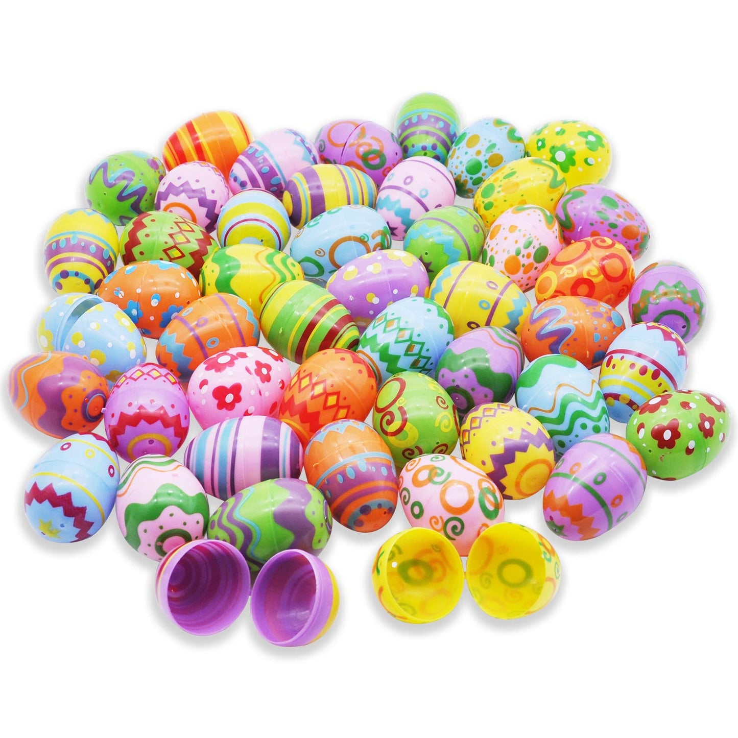 JOYIN 48 Pcs Plastic Printed Bright Easter Eggs 2.3" Tall for Easter Hunt, Basket Stuffers Fillers, Classroom Prize Supplies, Filling Treats and Party Favor