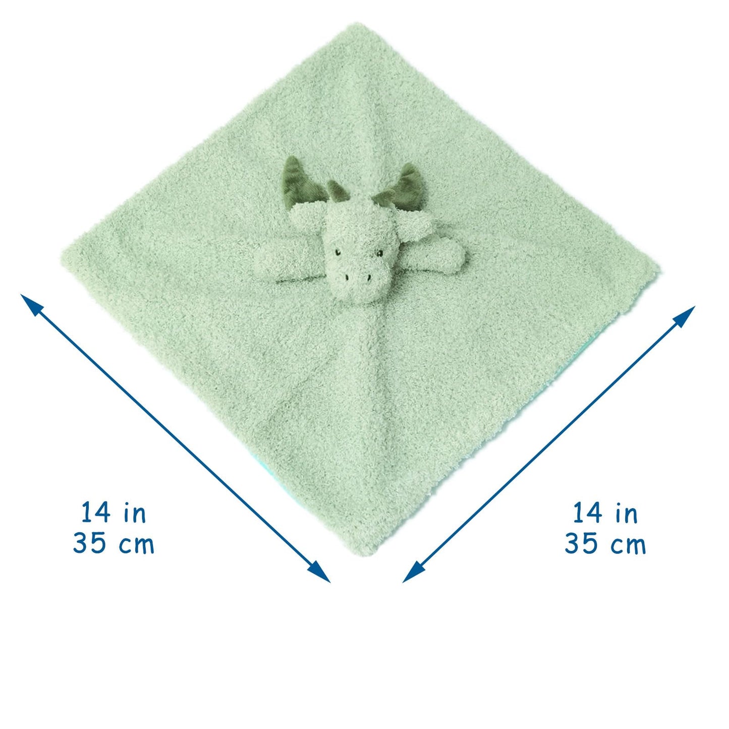 Doindute Baby Green Dragon Soft Stuffed Animal Security Blanket, Plush Dinosaur Character Lovey Blanket, Baby Shower/Nursery Gift, Newborn Infant Toddler Snuggle Blankie for Boys Girls, 14 Inches