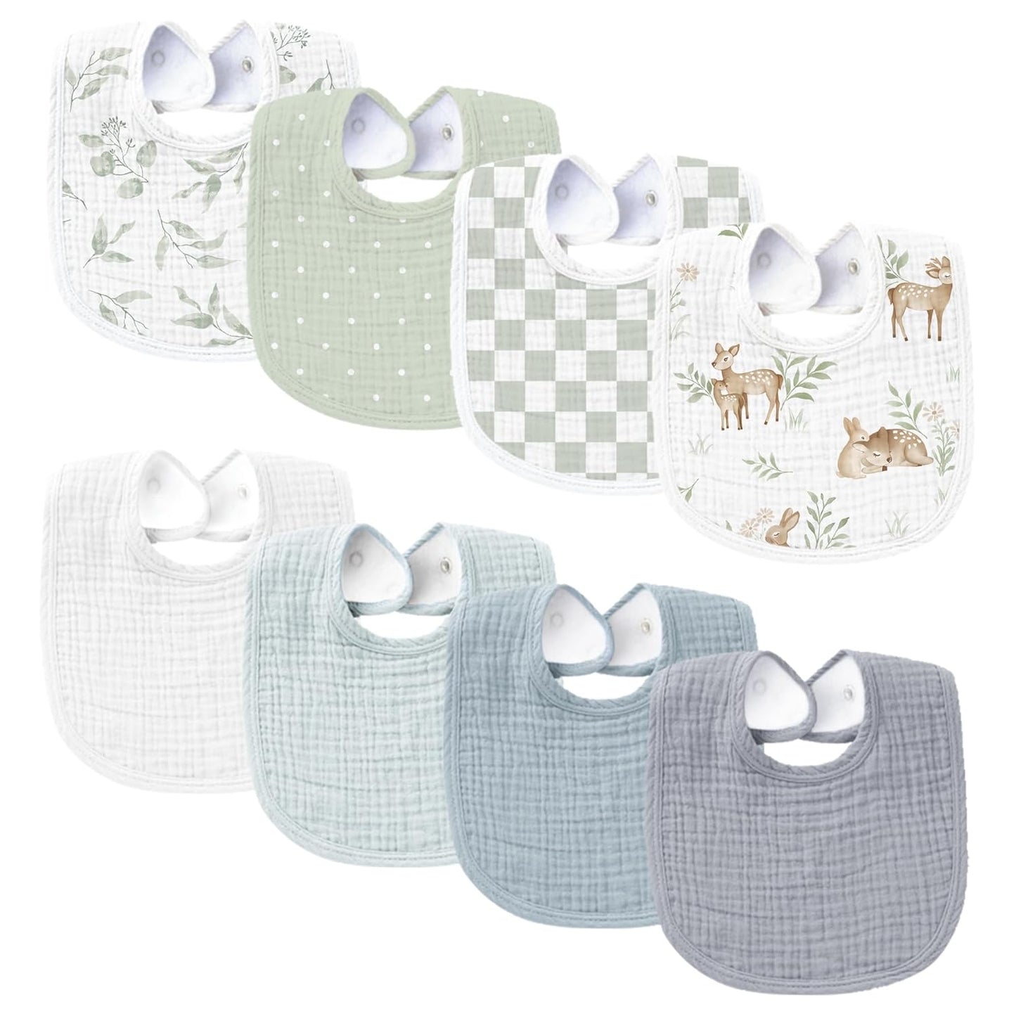 Konssy Muslin Baby Bibs - 8 Pack Soft Absorbent Bandana Bibs for Teething | Unisex Cotton Set