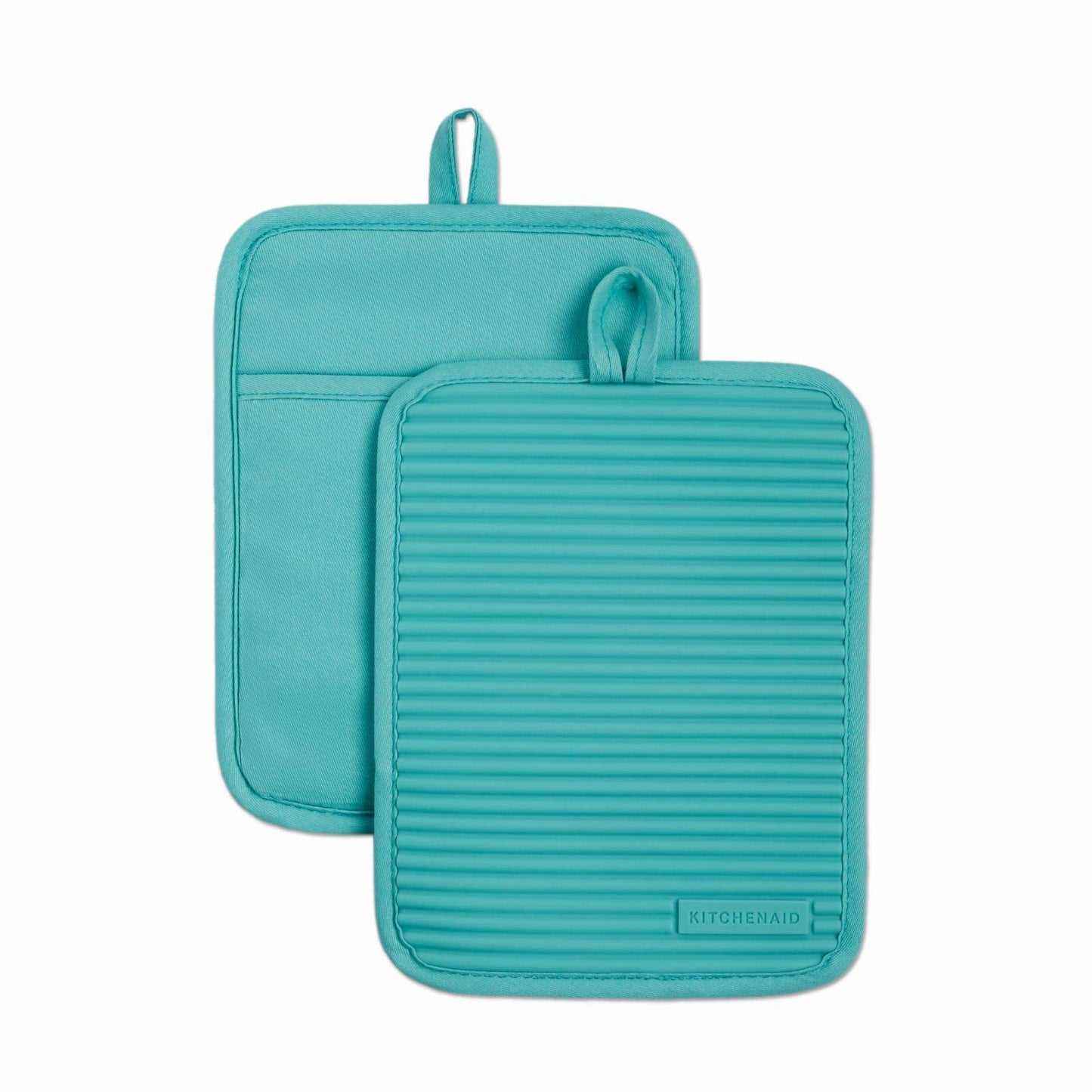 KitchenAid Ribbed Soft Silicone Pot Holder 2-Pack Set, Aqua Sky, 7"x9"