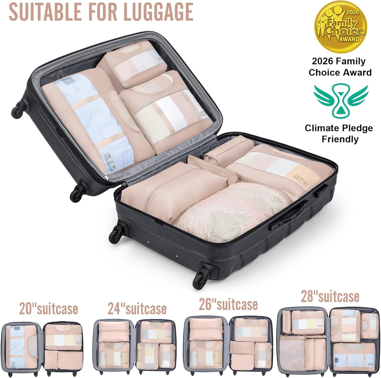 Veken Packing Cubes Set - Travel Organizer Bags for Beach Vacations | Includes Hanging Toiletry Bag