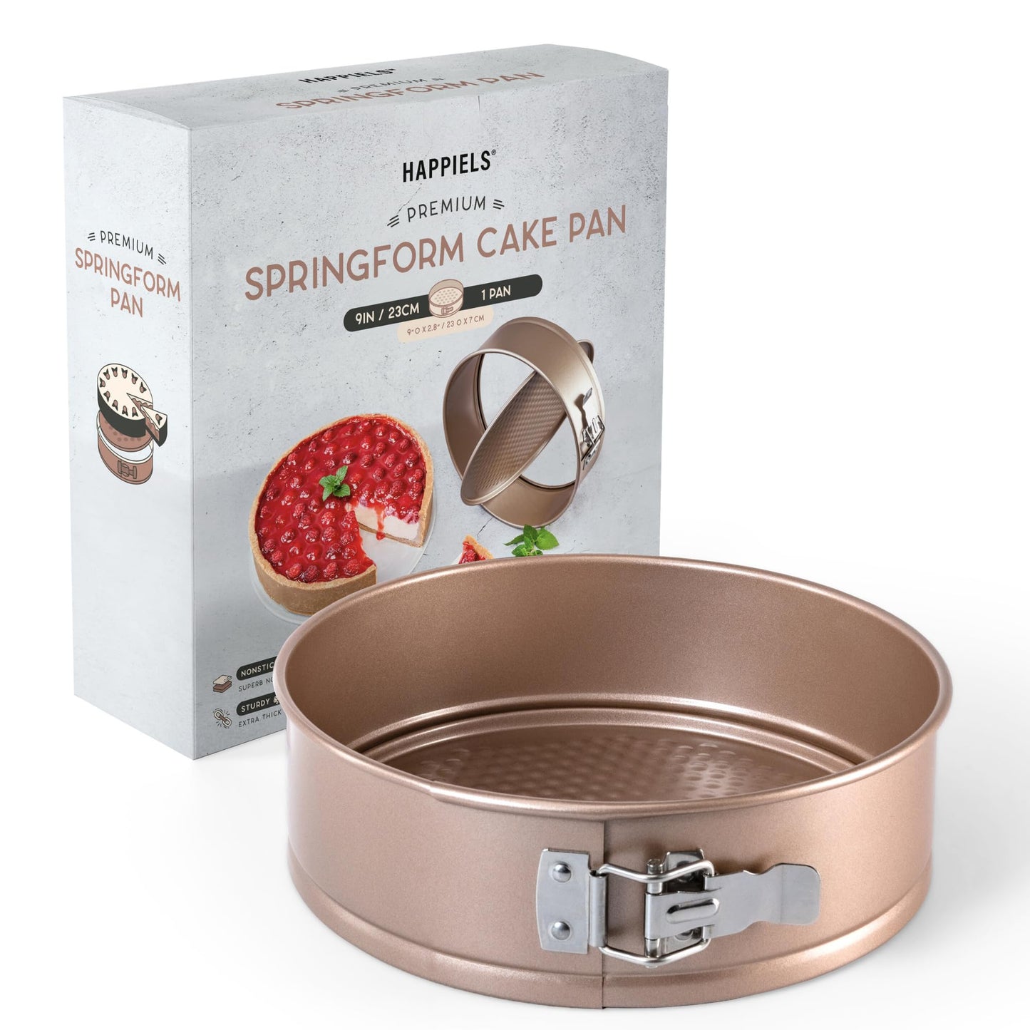 HAPPIELS Non Toxic Nonstick 9 inch Springform Pan | 9'' Cheesecake Mold | Leakproof Spring-form Round Cake Pans | Nontoxic Non Stick Spring Form Pan for Baking | Spring-Form Pans Leak Proof