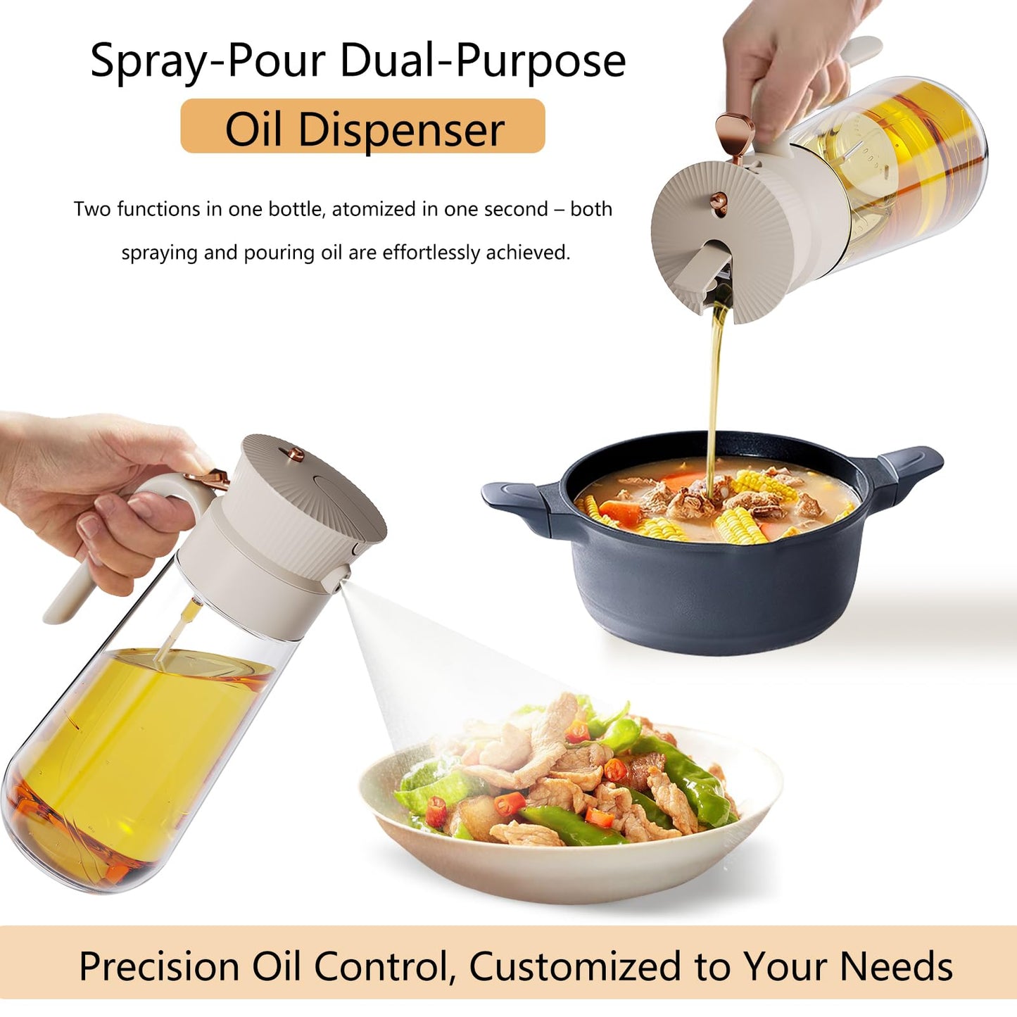 2026 New 19.6oz/580ml Olive Oil Sprayer for Cooking, Leak Glass Olive Oil Dispenser Bottle, 2 in 1 Oil Dispenser and Oil Sprayer, Switch Between Mist & Precision Pour for Air Fryer, BBQ, Salad,Baking