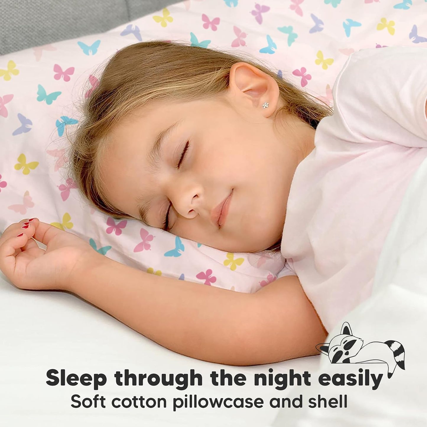 My Little Dreamy Toddler Pillow - Soft Organic Cotton Travel Pillow with Case, 13x18, Machine Washable, Ages 2-5 (Flutter)