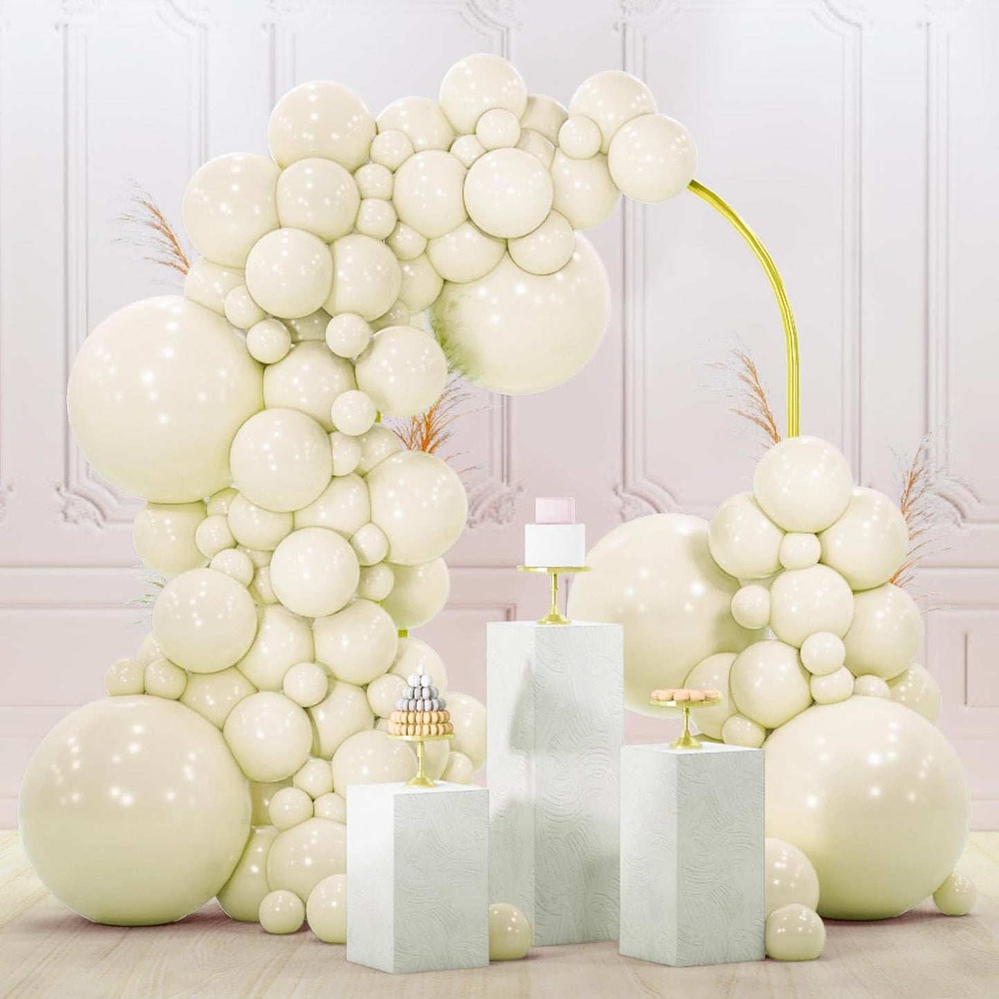 PartyWoo Beige Balloons - 120-Piece Cream Ivory Balloon Arch Kit | Wedding, Graduation & Baby Shower Decor