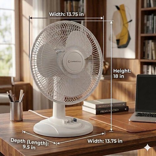 Comfort Zone 12-Inch Table Fan - Adjustable Tilt & Quiet Air Circulator | 3-Speed Desktop Fan in White
