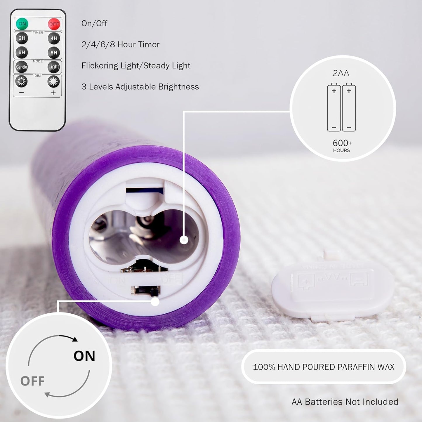 Stmarry Flameless Advent Candles Set - Battery Operated with Remote & Timer | 2x7 Pink & Purple Pillar Candles