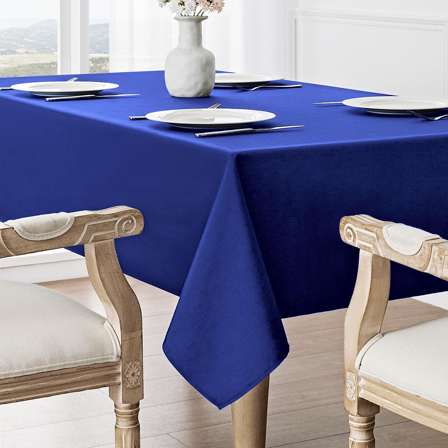 Veblandy Rectangle Tablecloth Waterproof 60x104 inch Linen Textured Table Cloth Stain and Wrinkle Resistant Washable, Decorative Fabric Table Cover for Dining, Party and Camping, Royal Blue