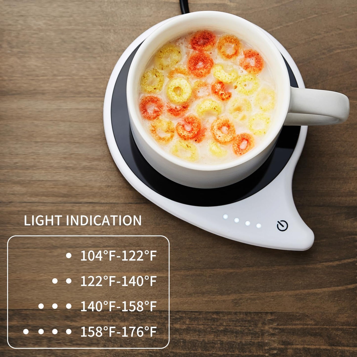 Coffee Warmer for Desk, Touch Control Mug Warmer, 4 Temperature Settings Up to 144℉, 4.3-inch Plate for Glass Cups, Mugs, Teapots, 59-inch Cord, Ideal for Office and Gifts