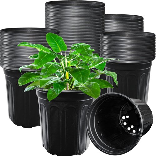 Jgalnim 60-Pack 1 Gallon Nursery Plant Pots - Durable Flexible Plastic Seedling Containers for Succulents & Cuttings | Black