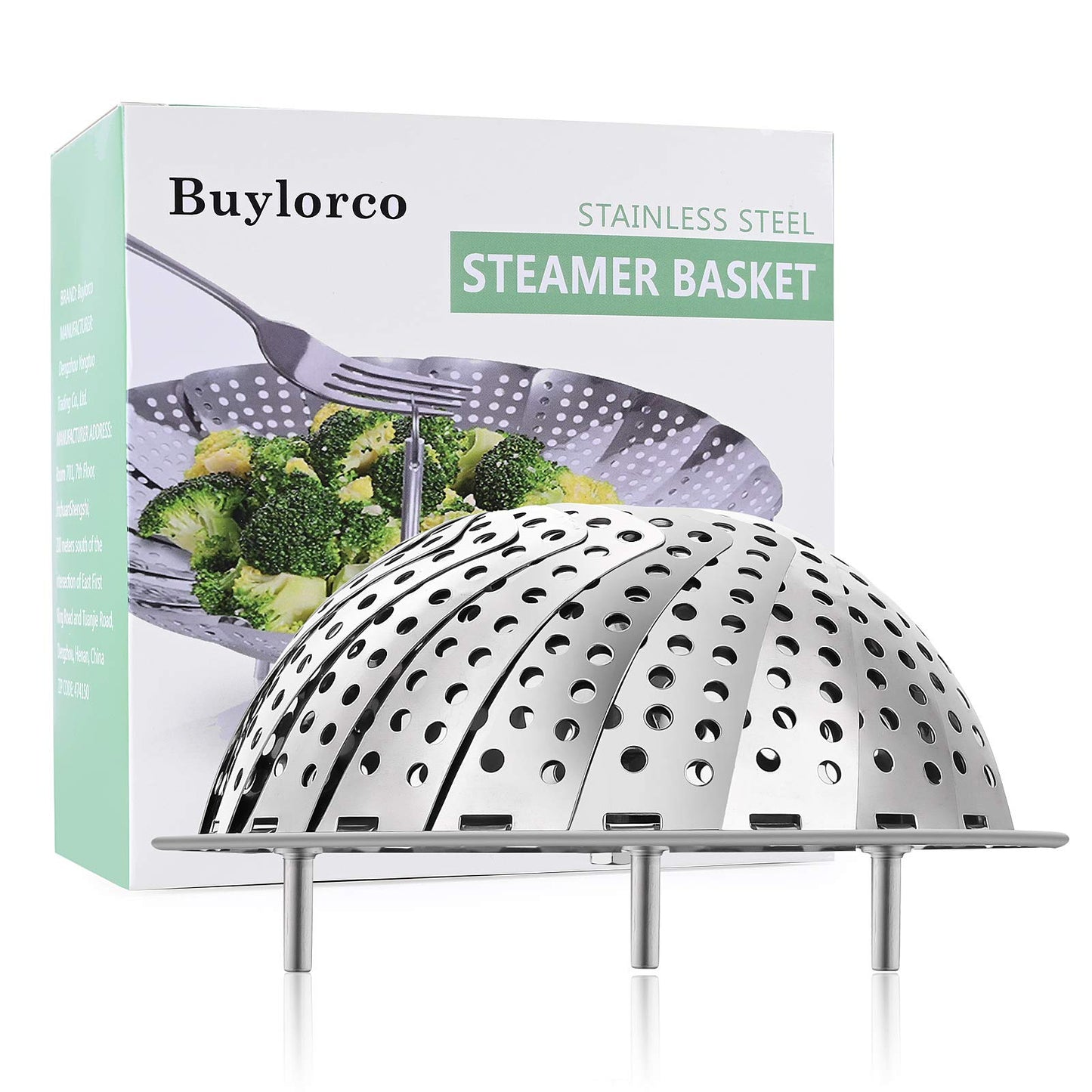 Buylorco Stainless Steel Folding Vegetable Steamer Insert for Veggie & Seafood Cooking (fits pots 5" to 9")