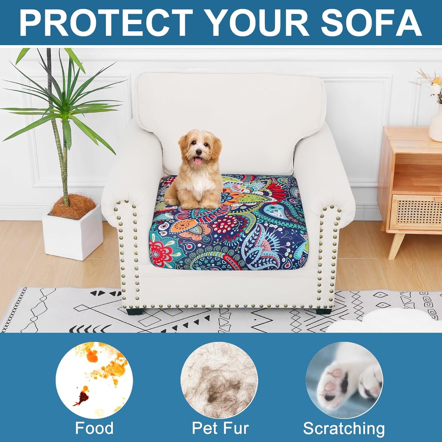 Smiry Couch Cushion Covers - Stretch Soft Non-Slip Sofa Slipcover | Washable Protector (1 Pack, Blue Green)
