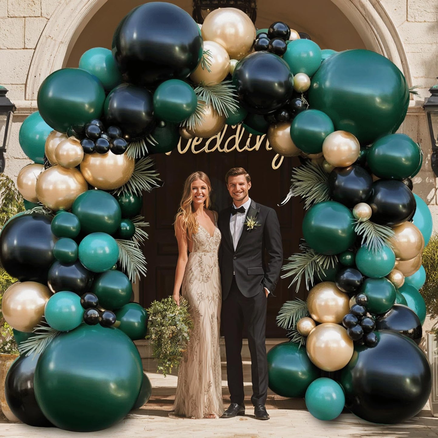 Green Black Gold Balloon Arch Kit - 119 PCs Double Stuffed Emerald Dark Green and Black Metallic Glod Balloons Arch for Wedding Graduation Birthday Jungle Prom Party Decorations