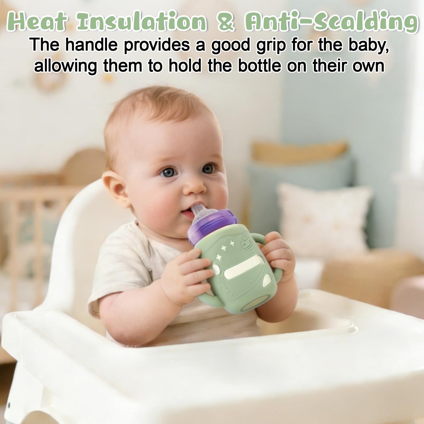 Mity rain3 Pack Silicone Sleeves with Lansinoh Bottle Handles for Lansinoh NaturalWave 5 oz Wide Baby Bottles - Anti-Breakage Protector & Anti-Colic Bottle Holder(Other Products Cannot be adapted)