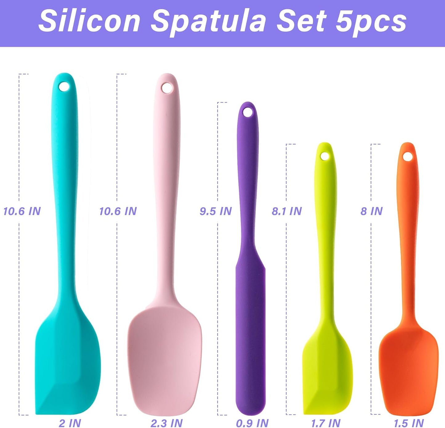 Skiennix Silicone Spatula Set - 5 Piece Food Grade Rubber Spatulas | High Heat Resistant, BPA-Free, Dishwasher Safe (Multicolor)