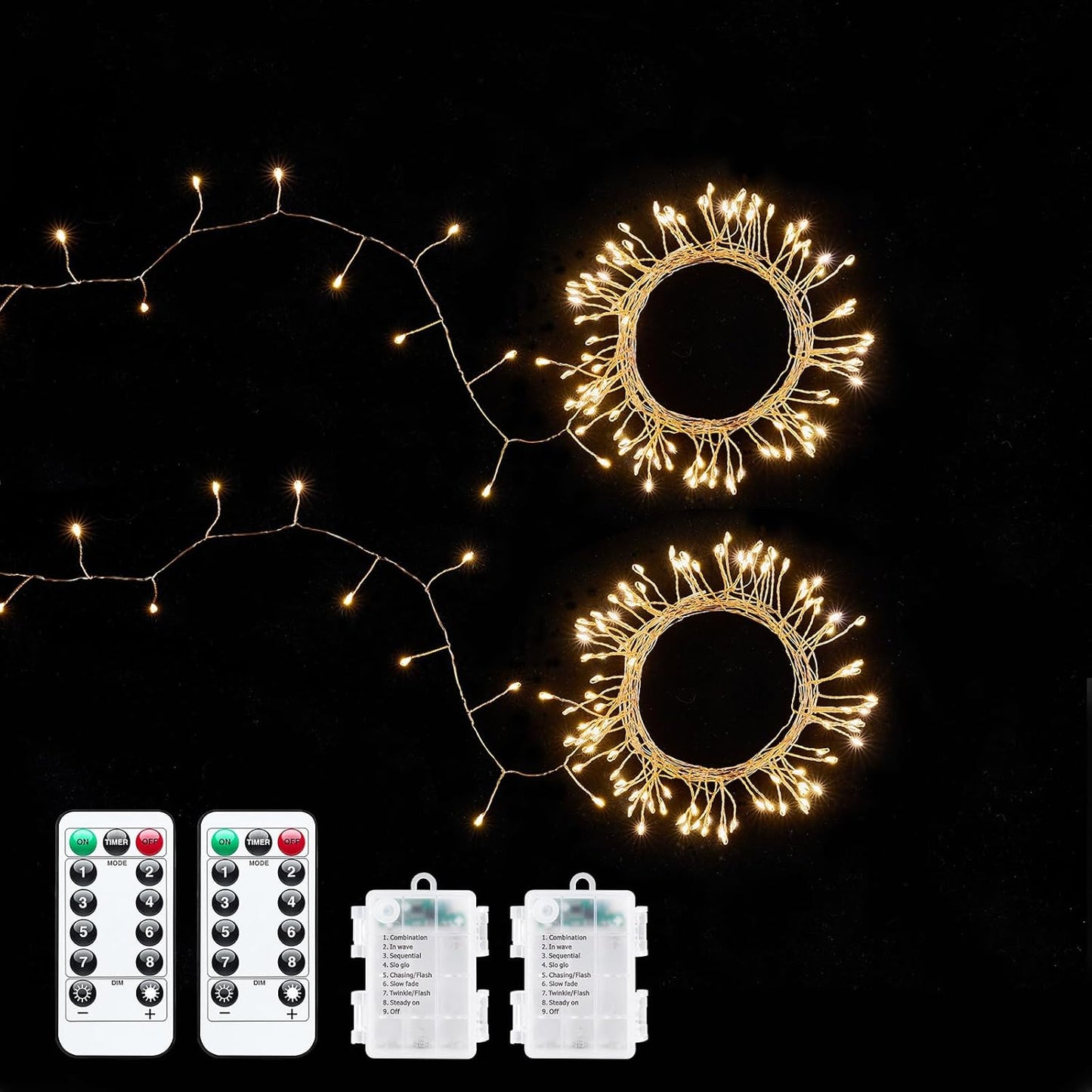 Skiennix 2 Pack Fairy Lights - 5Ft 60 LEDs Battery Operated Twinkle Lights with Remote | Warm White Copper Wire for Indoor/Outdoor Decor