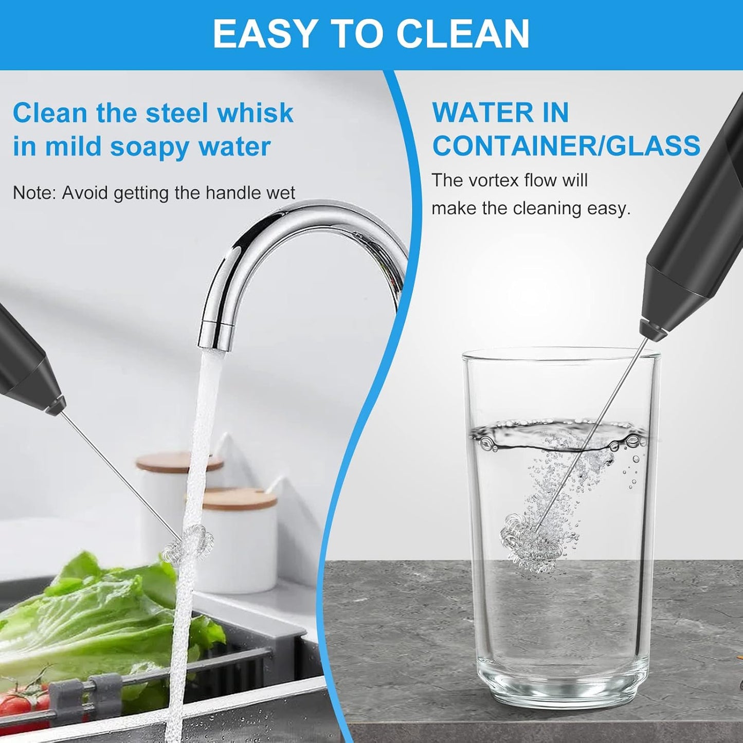 Skiennix Double Whisk Milk Frother - Handheld Electric Blender for Coffee & Cappuccino | Stainless Steel Stirrer