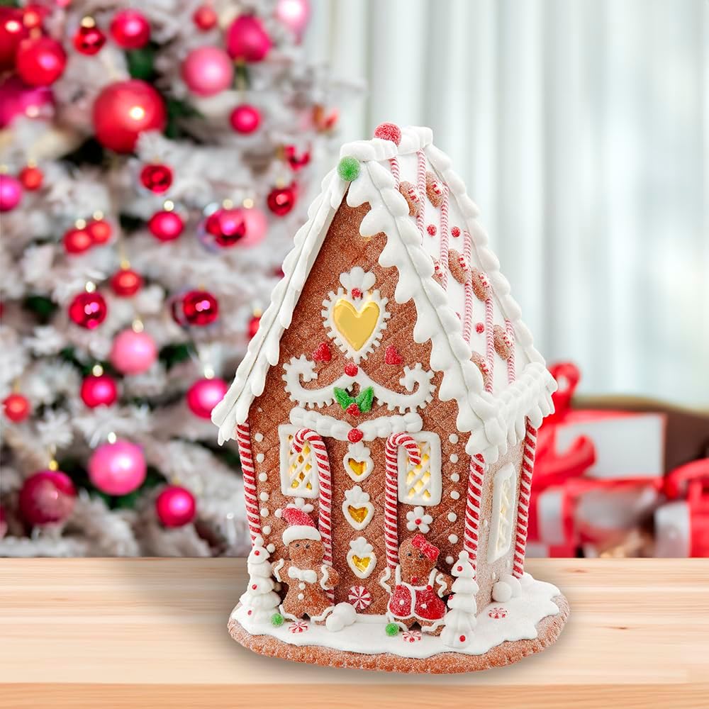 Kurt Adler LED Gingerbread House - 7.87-Inch Battery Operated Decor with Heart Detail