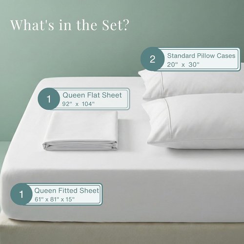 800 Thread Count Queen Sheet Set | 100% Egyptian Cotton - Ultra-Soft White Sheets with Deep Pockets