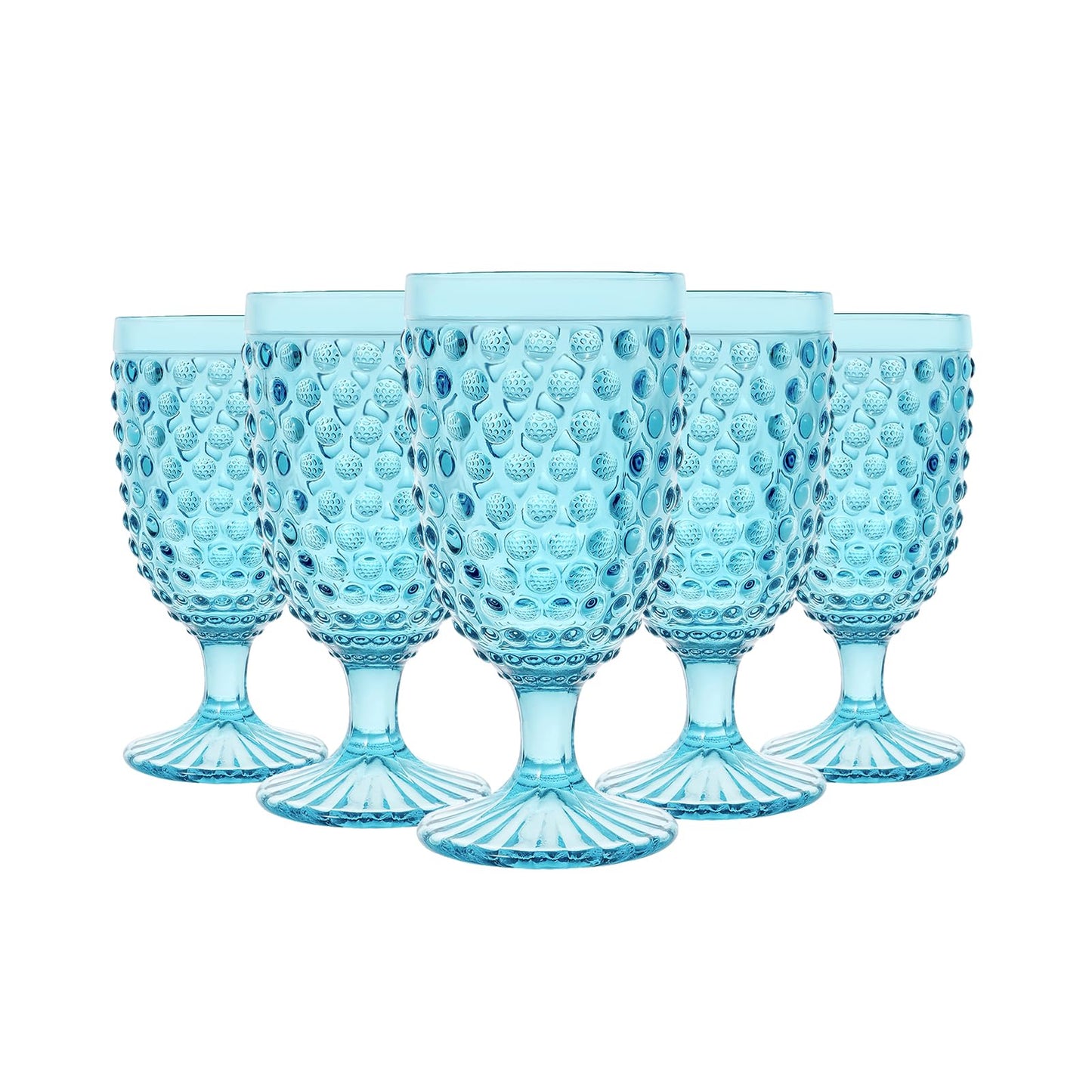 G Light Blue Hobnail Drinking Glasses 13 oz 6 Set, Premium Vintage Hobnail Goblet Glasses For Beverage, Wine, Soda, Iced tea In Dinner Parties, Wedding. Gift idea, Dishwasher Safe