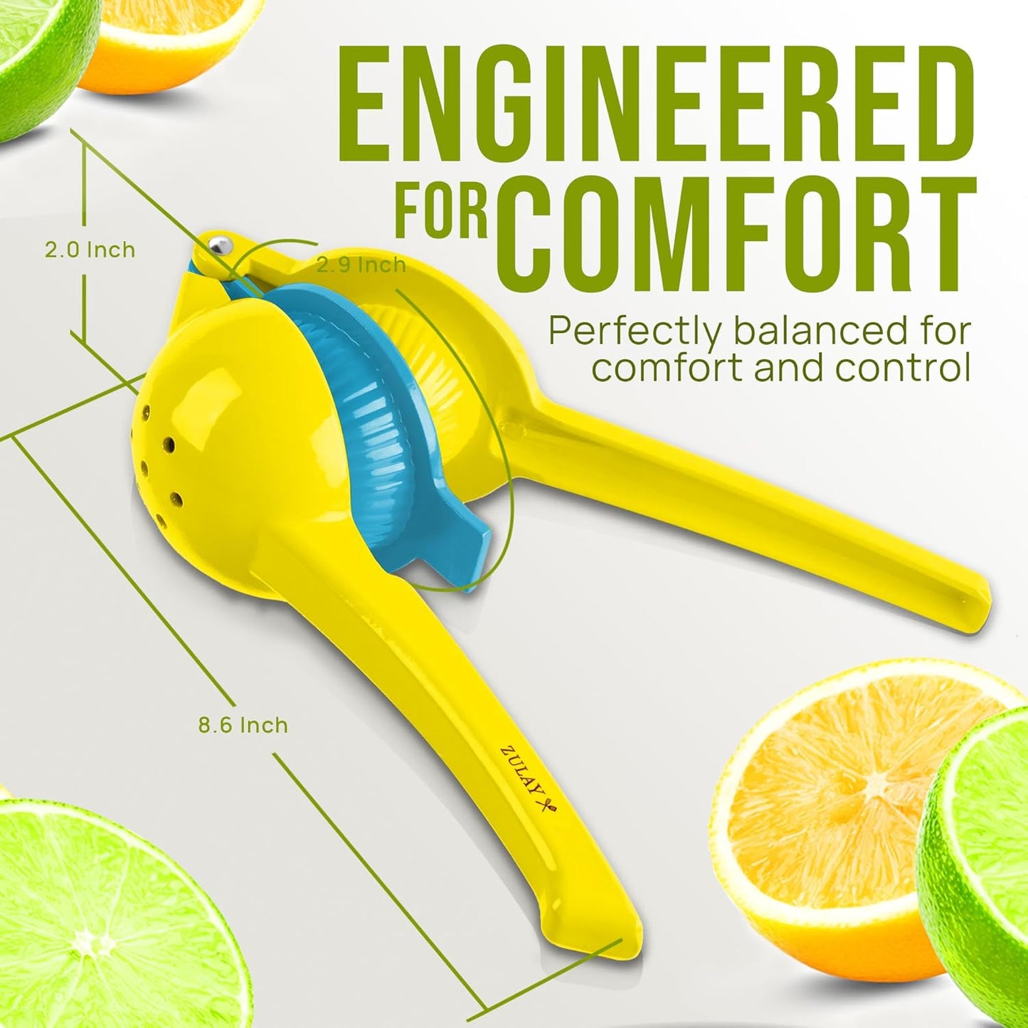 Zulay 2-In-1 Lemon Squeezer - Sturdy Manual Juicer for Maximum Juice Extraction | Easy to Clean - Yellow/Blue