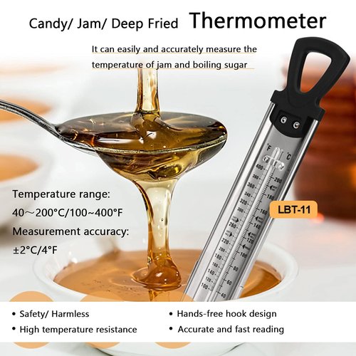 Candy Thermometer with Pot Clip, Deep Fry Oil Food Cooking Kitchen Stainless Steel Thermometer for Jam, Syrup, Jelly, and Deep Fry, Instant Read Candy Thermometer for Candy Making
