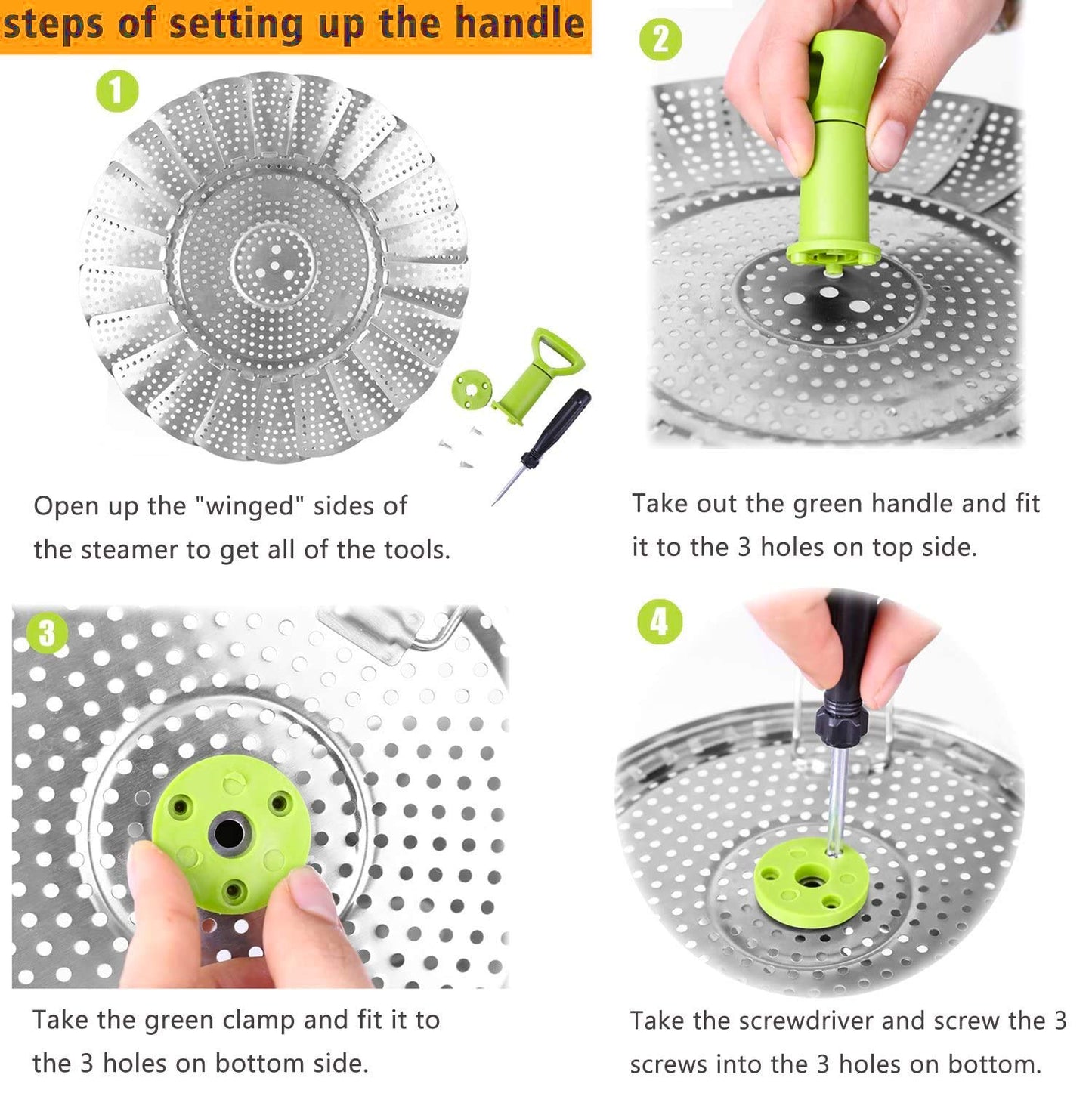 Vegetable Steamer Basket, Stainless Steel Folding Steamer Basket Insert for Veggie Fish Seafood Cooking, Expandable to Fit Various Size Pot (7.1" to 11" Triangle)