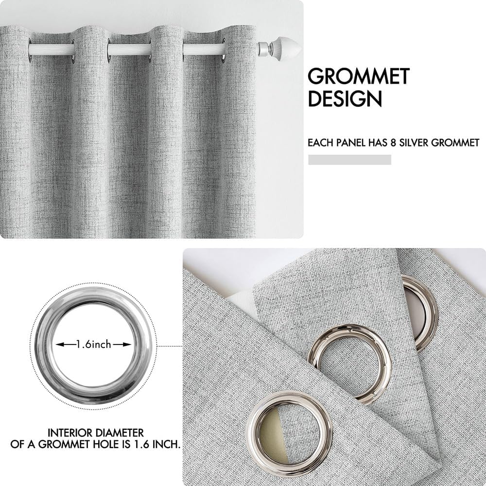 MIULEE Blackout Linen Curtains - Thermal Insulated Grommet Drapes for Bedroom & Living Room | Glacier Gray, 52 x 63 Inch (2 Panels)