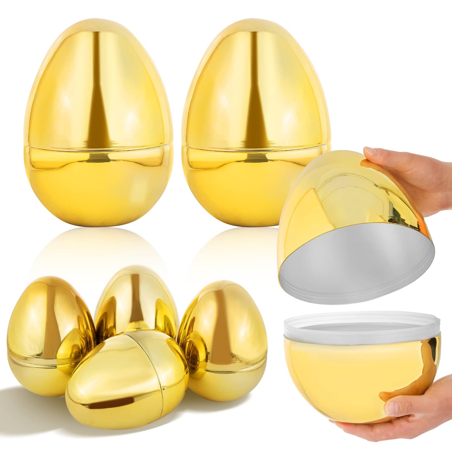 NJN 2Pcs 250mm/10inch Gold eggs, Golden easter eggs, Plastic easter eggs perfect for easter egg hunt, metallic empty Surprise egg