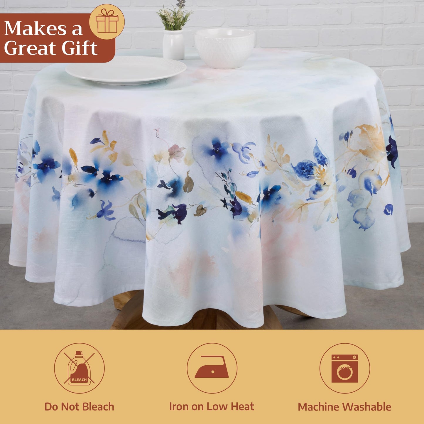 Maison d' Hermine Table Cloth Round Table 100% Cotton 63 Round Inches Tablecloth Reusable Decorative for Dining Kitchen Room Farmhouse Home Gifts for Mothers Day Spring Summer - Lazy Summer Days