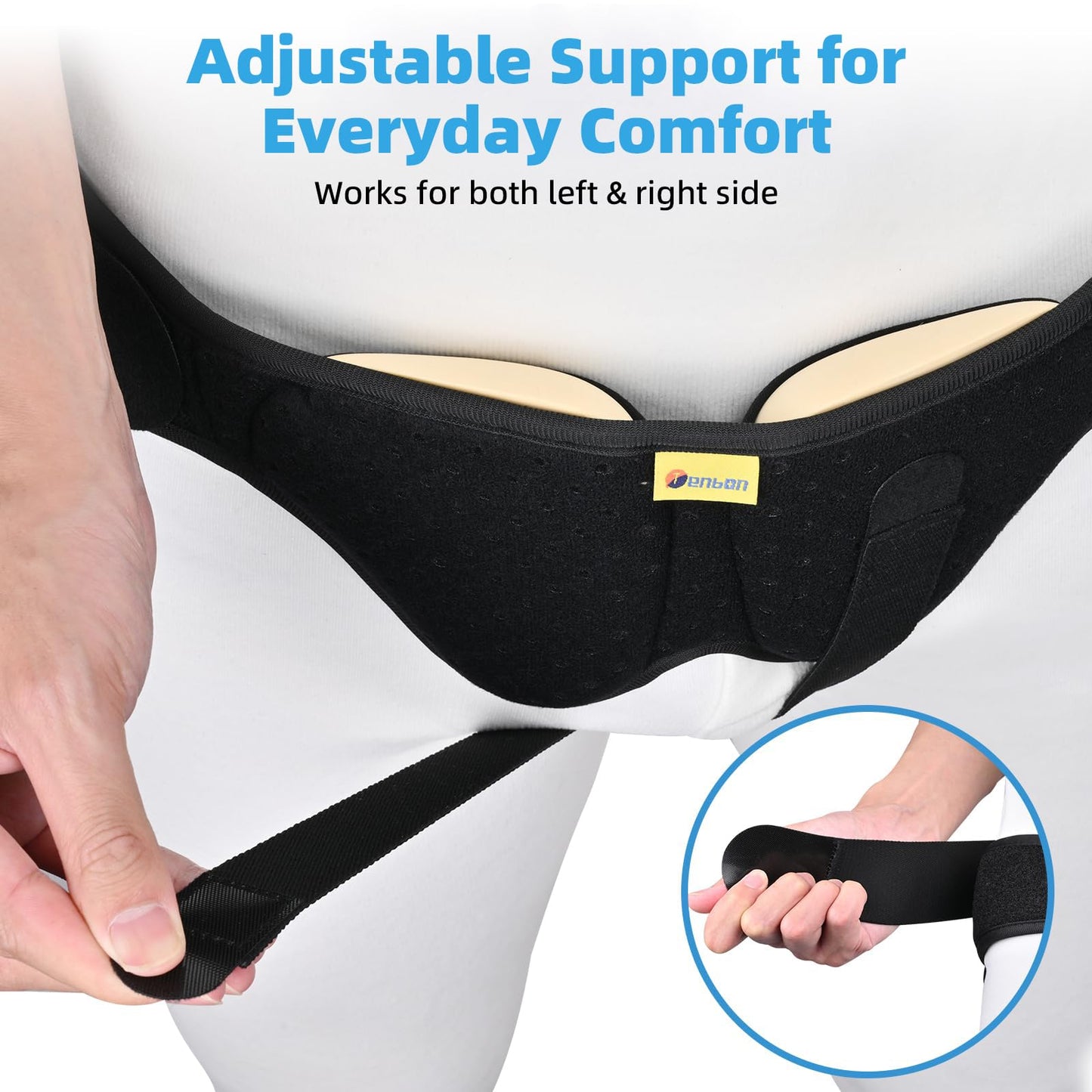 Tenbon Inguinal Hernia Belt for Men & Women - Adjustable Bilateral/Double Inguinal, Groin Hernia Support Truss for Pre & Post Surgery with 2 Removable Pads, Breathable & Discreet Wear Under Clothes (Medium)