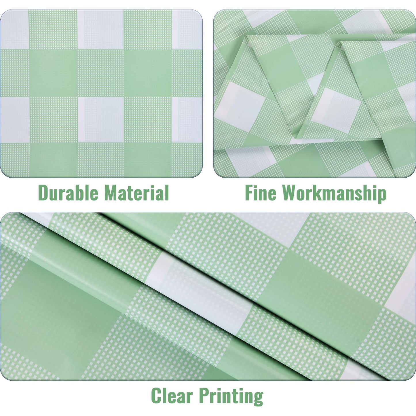 Kesfey 9 Packs Sage Green Gingham Tablecloth Sage Green and White Checkered Table Cloths 54 x 108 Inches Disposable Plastic Gingham Tablecovers Waterproof Picnic Camping Table Covers for Baby Shower