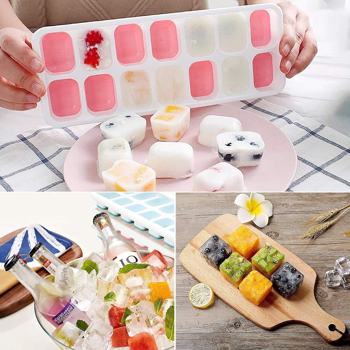 Skiennix Silicone Ice Cube Trays - Easy-Release, Spill-Resistant, BPA Free | 14-Cube, 2 Pack
