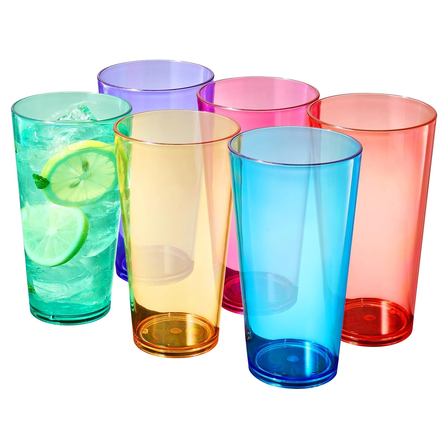 Khen Classic Plastic Reusable Drinking Glasses (Set of 6) Restaurant Cups Style 20 oz Acrylic Unbreakable Water Tumbler, Juice, Wine Cups | BPA-Free | Top-Rack Dishwasher Safe, Tritan Shatterproof