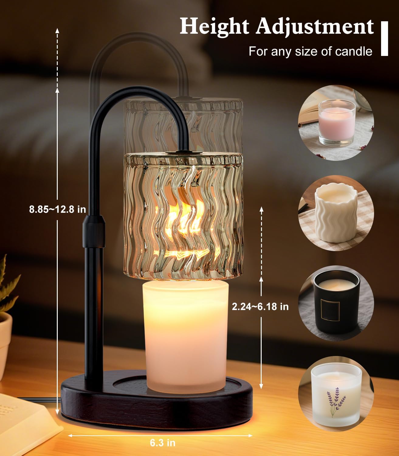 Skiennix Candle Warmer Lamp - Electric Timer & Dimmable Height Adjustable Burner | No Flame Scented Wax Melts