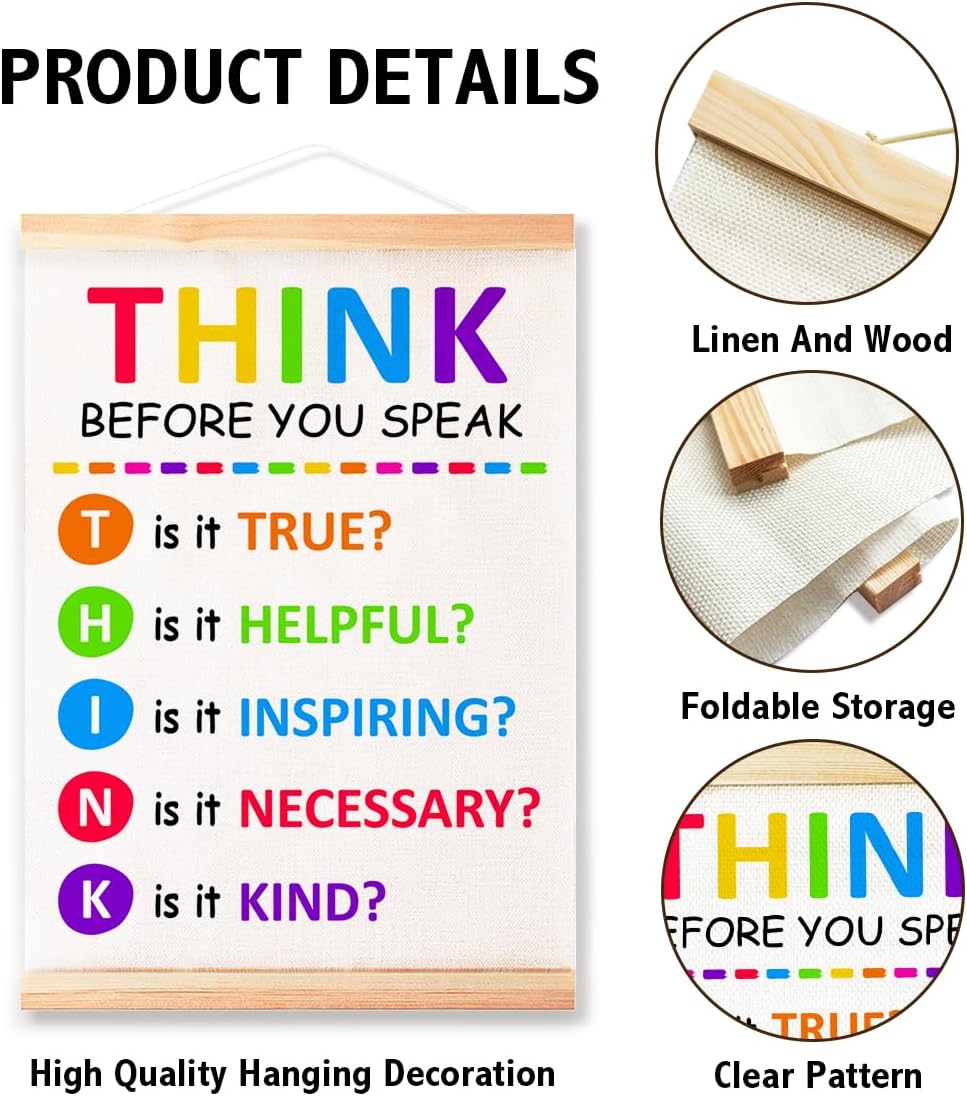 Think Before You Speak Poster - Therapy Counseling Office Wall Decor | 16x12in Mental Health Art