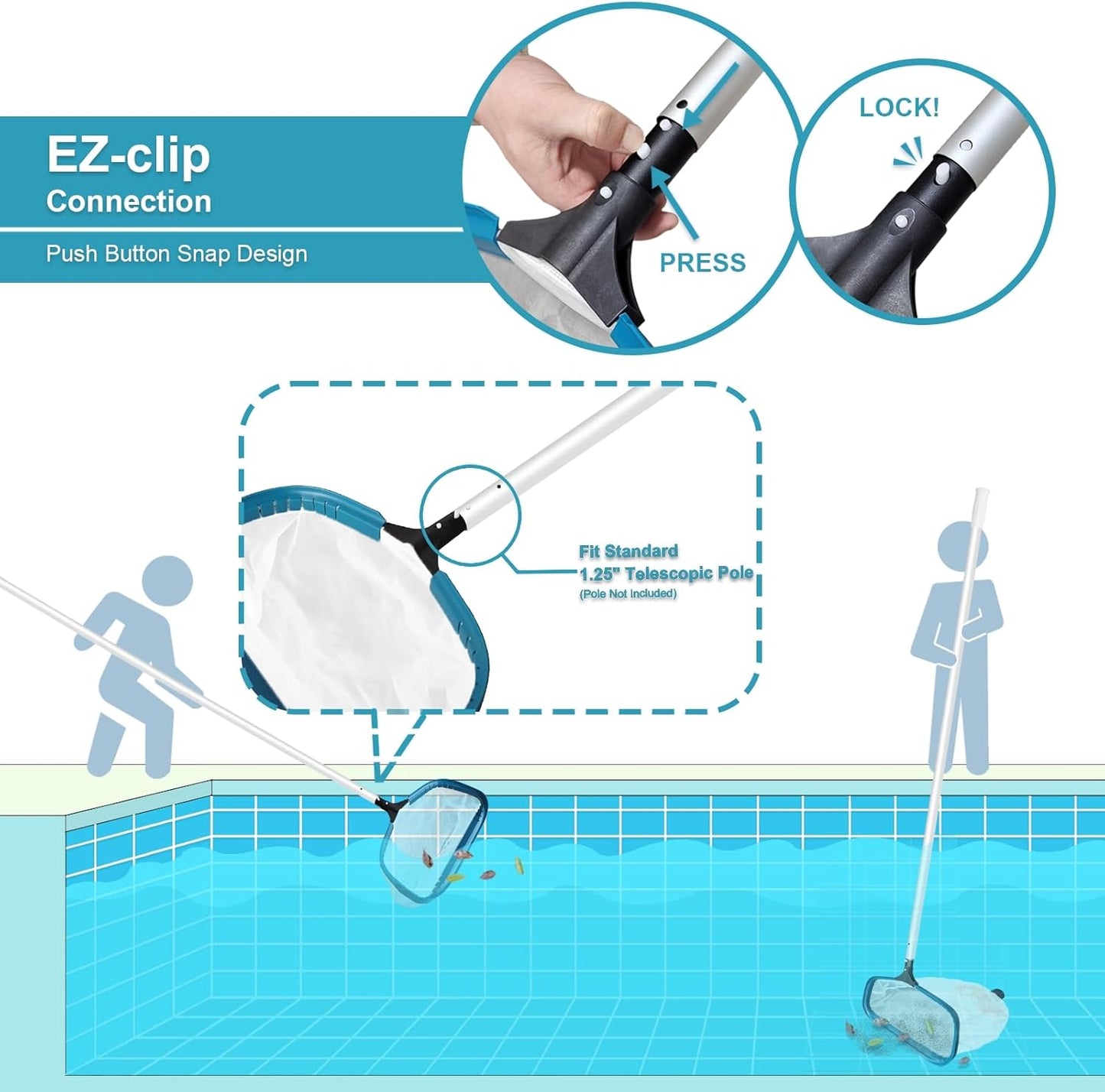 POOLWHALE Pool Net - Professional 20" Leaf Skimmer Rake with Aluminum Frame & Ultra Fine Mesh Bag