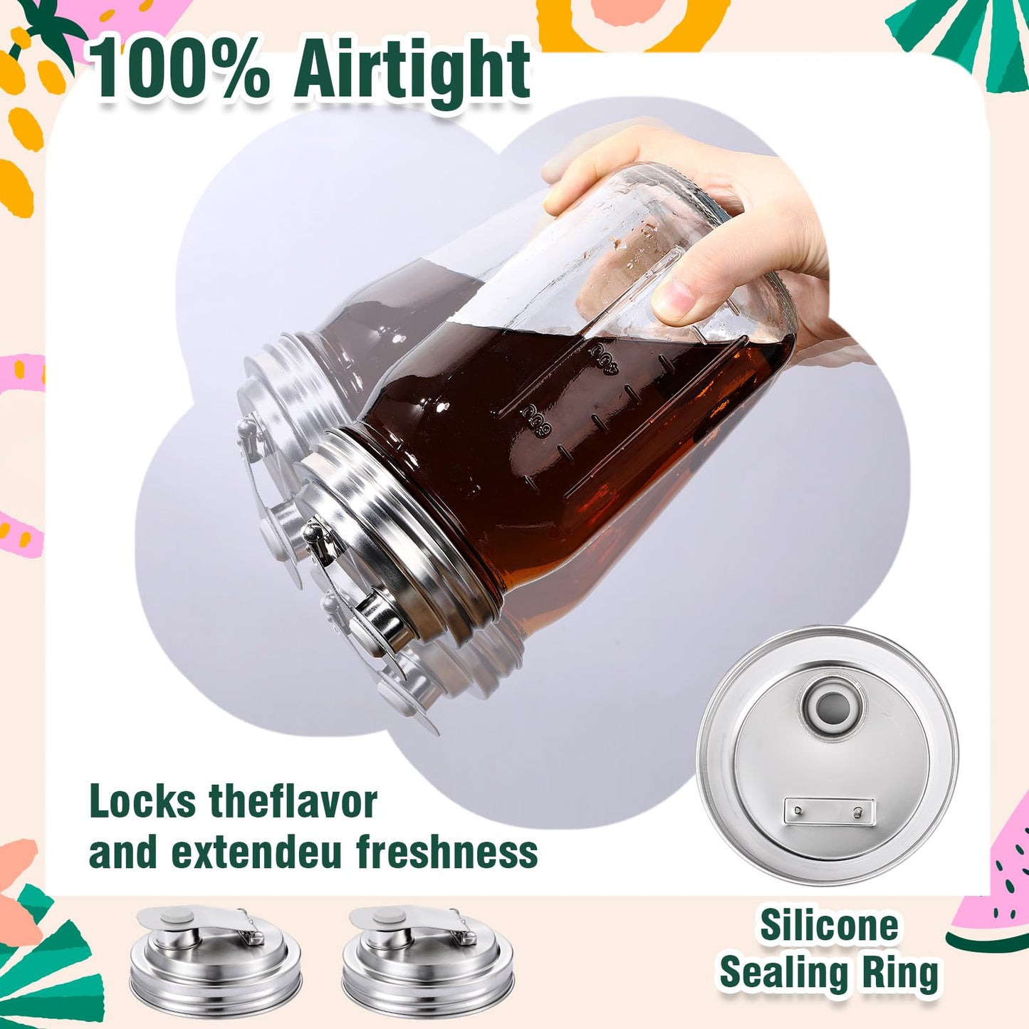 Baderke 4 Pcs Stainless Steel Mason Jar Pour Spout Lid for Wide Mouth Mason Jars, Rust Proof Leak Proof Seal Cover fit Home Tea, Milk, Juice Drinks Airtight Turns your Container into Pitcher