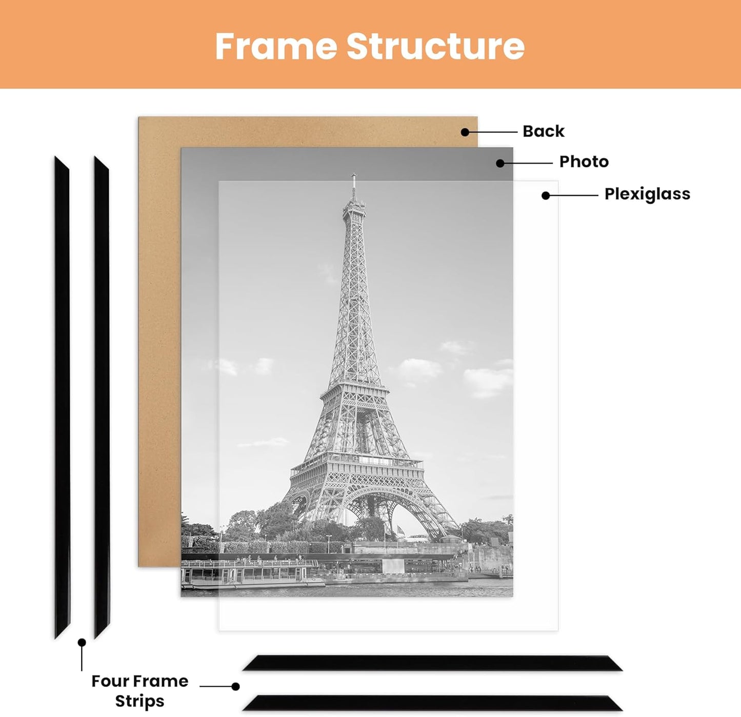 Upsimples 18x24 Picture Frame - Scratch-Proof Black Poster Frames for Photo Gallery | Horizontal & Vertical Mounting (3 Pack)