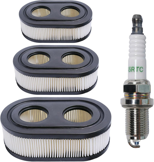 3-Pack Air Filters & Spark Plug Set by [Brand Name] - Lawn Mower Replacement for 550E, 500EX, 625 Engines