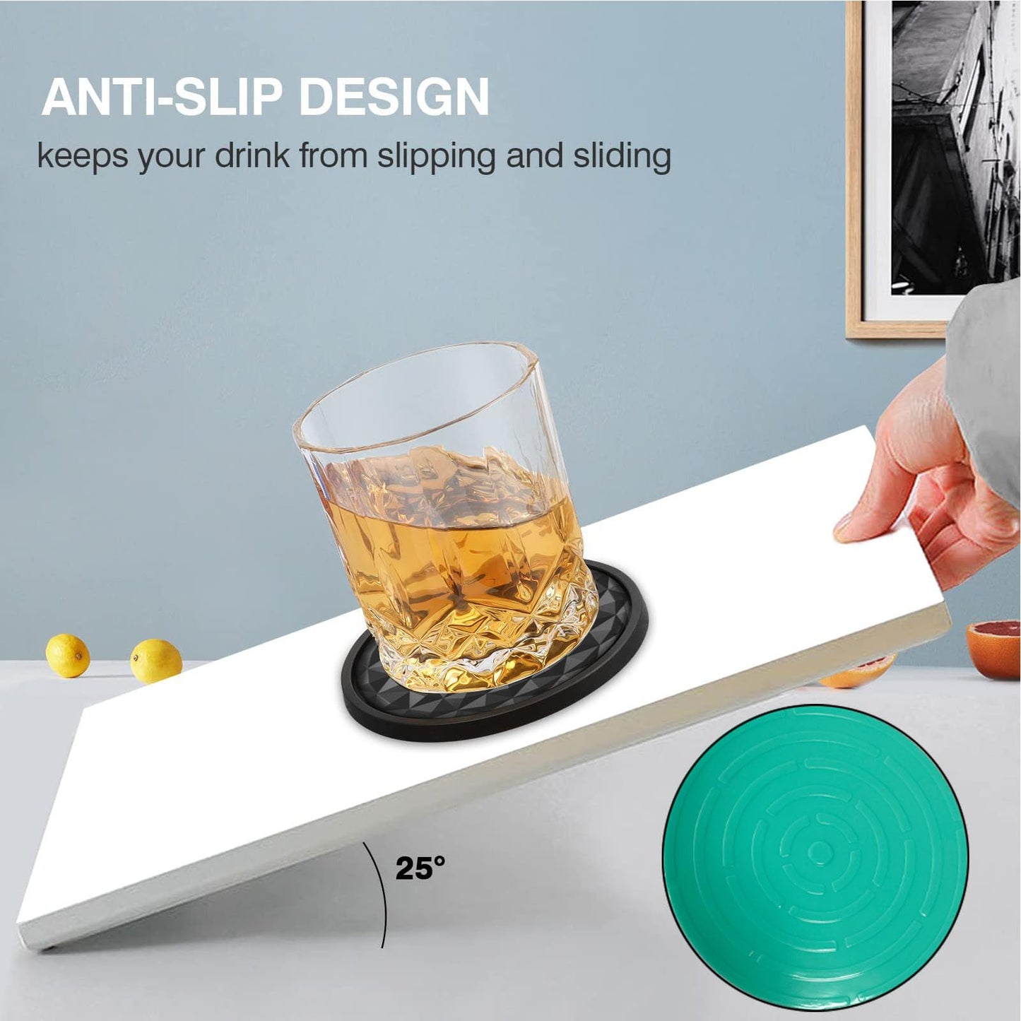 YUGUARD Silicone Coasters [6 Pack] with Holders Drink Coasters, Table Cup Mat, for Hot or Cold Drinks Thickened, Non-Slip, Non-Stick, Deep Tray Black