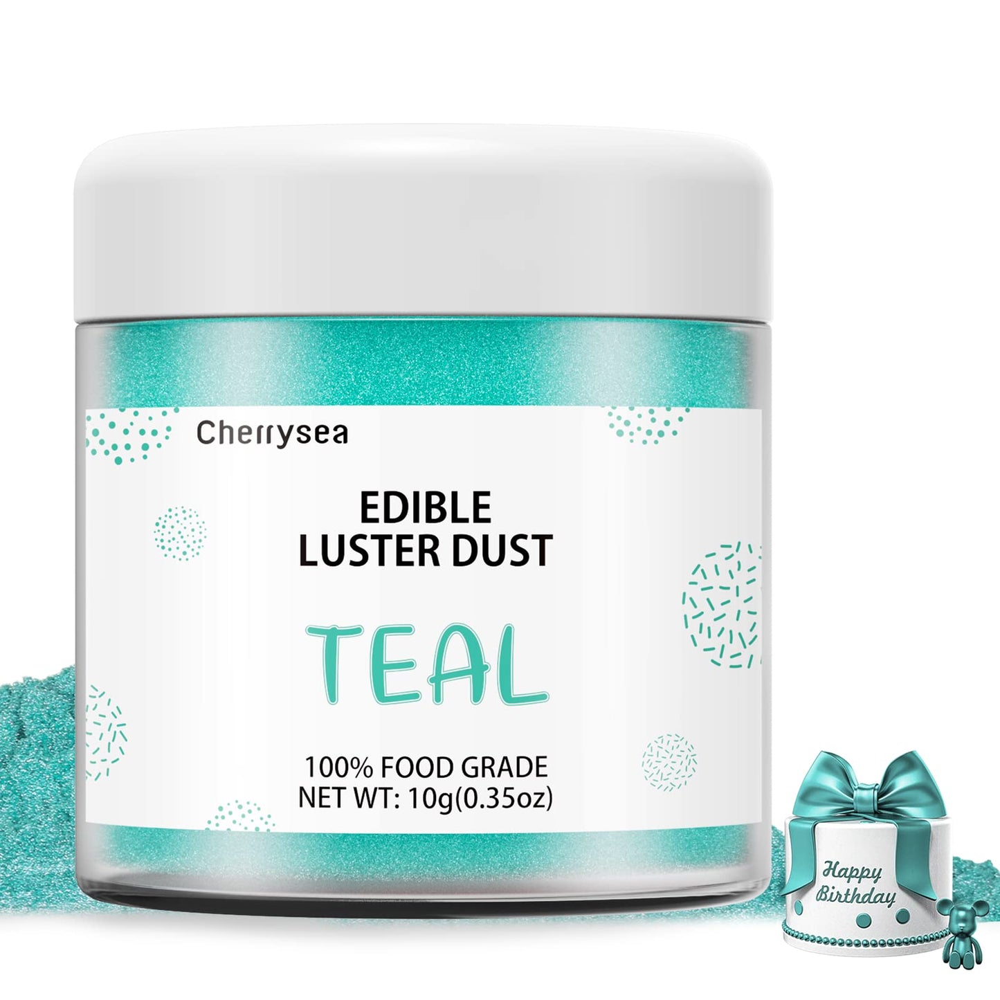 Teal Edible Luster Dust 10 Grams, Food Grade Cake Luster Dust Tasteless Dessert Dusting Powders for Baking Cherrysea Food Coloring Powder for Cupcakes, Cake Pops,Fondant,Chocolate, Candy