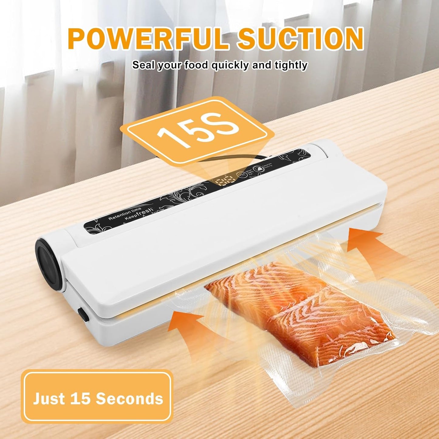 Skiennix Vacuum Sealer Machine - 75KPA Strong Suction, Moist/Dry Modes, 20 Bags Included, Compact Design