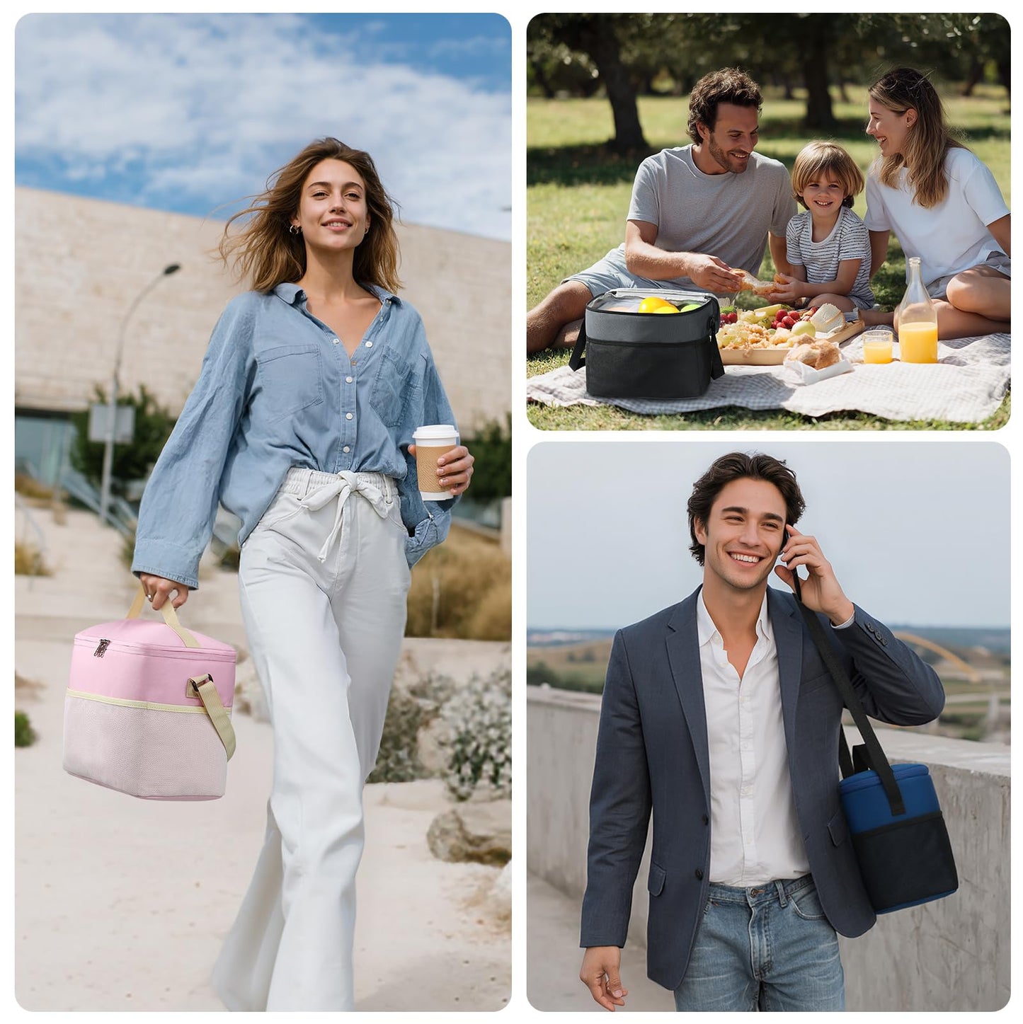 MIER Lunch Bag for Men Women Insulated Portable Lunch Box 12CAN Leakproof Cooler Bag with Shoulder Strap for Office Picnic School, Medium Navy