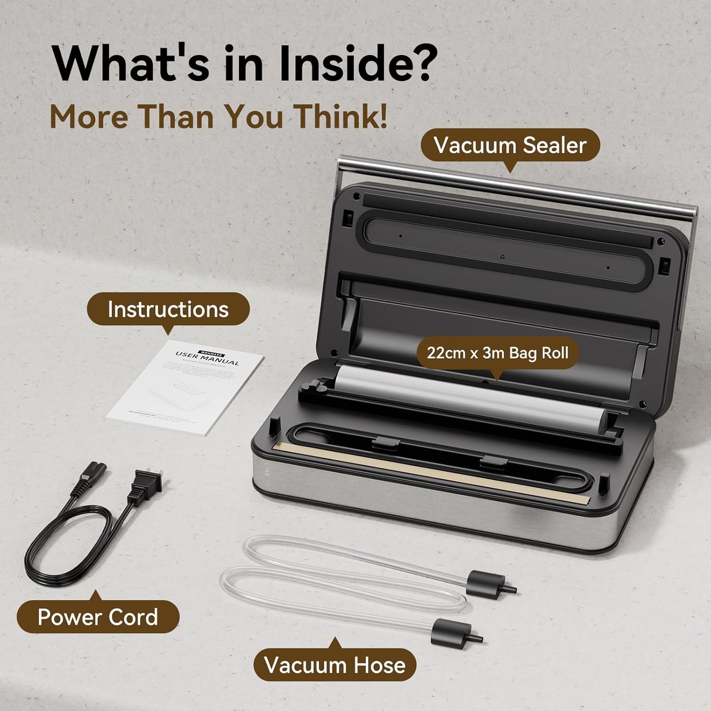 Regine Switzerland Vacuum Sealer - Powerful 95kPa Fully Automatic 10-in-1 Machine with Built-in Cutter & Digital Display