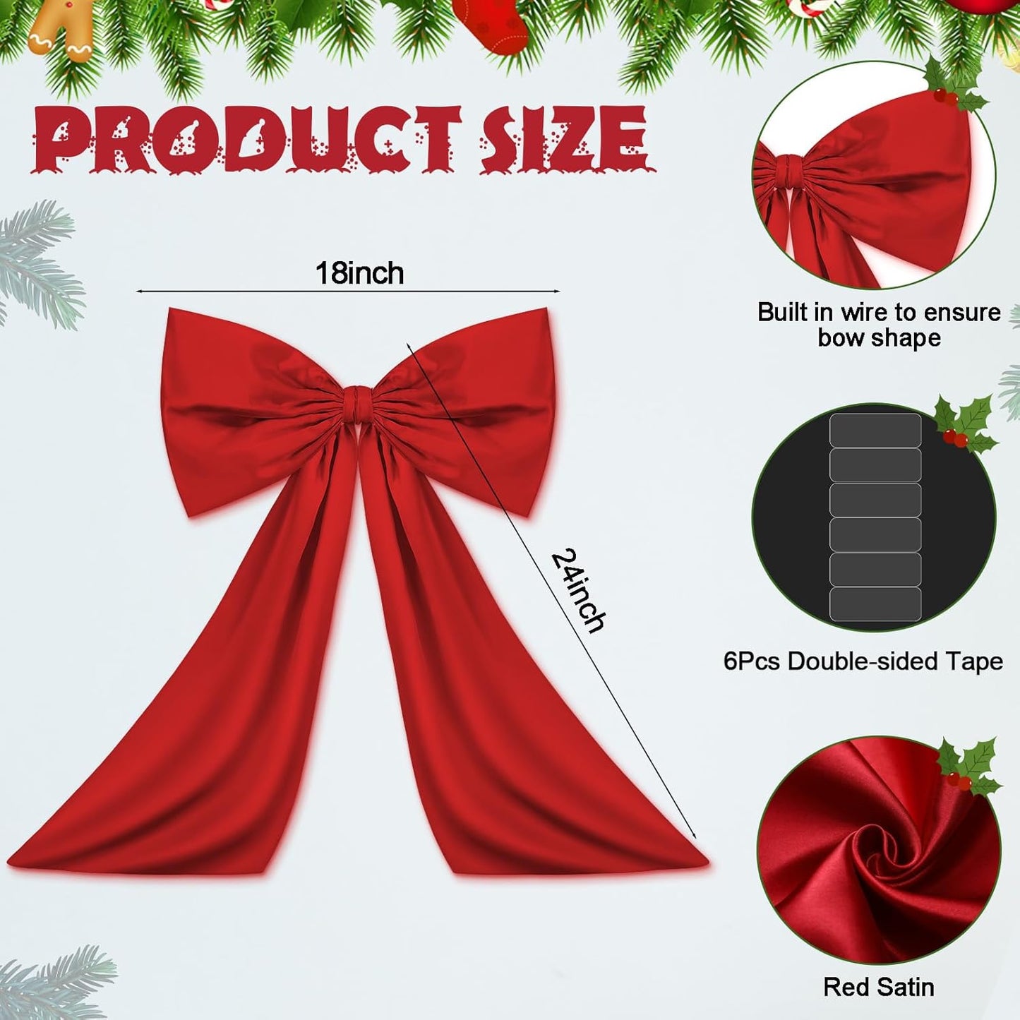 Wavwavw Large Red Satin Bow | Giant Coquette Birthday & Wedding Decoration (18 x 24 Inches)
