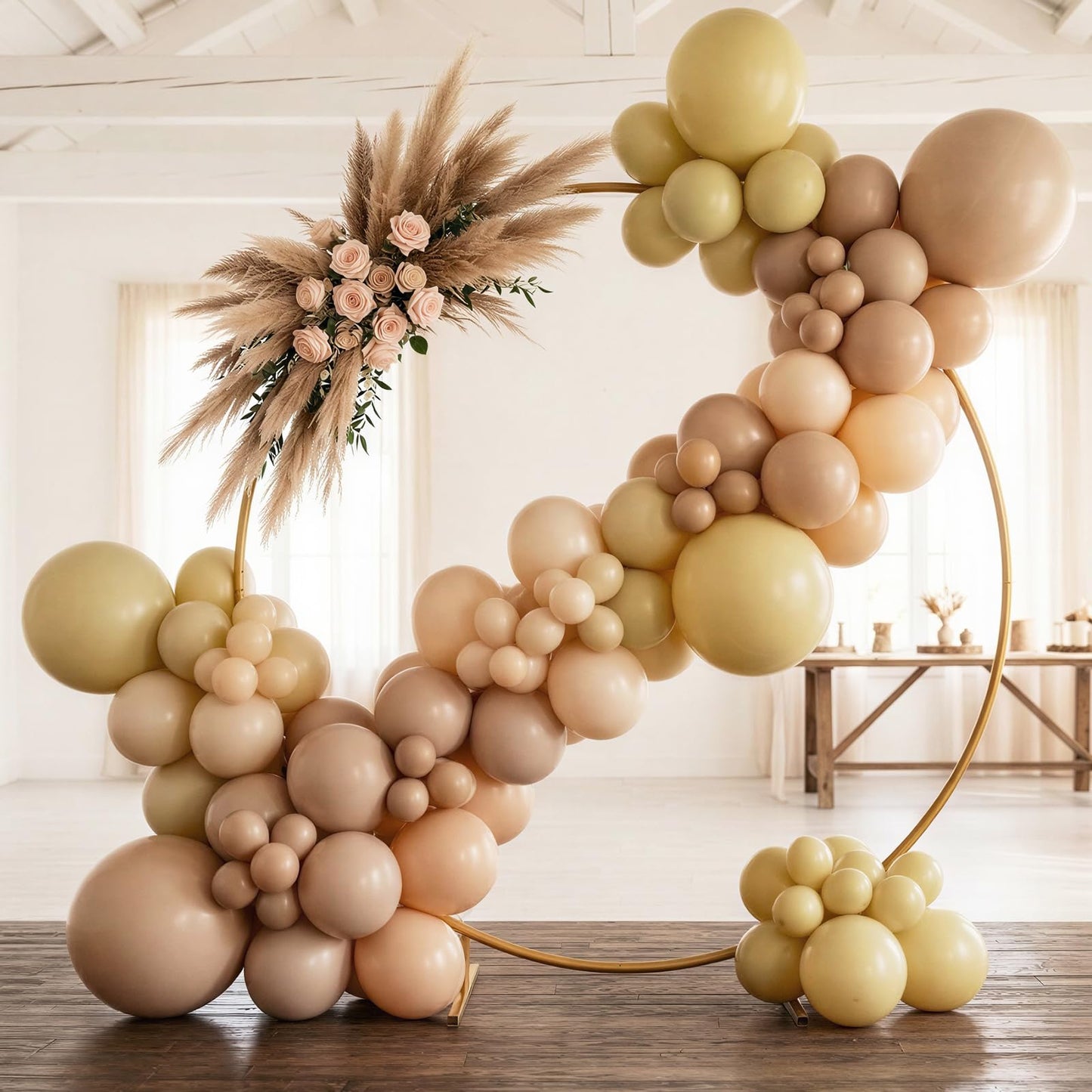 RUBFAC 129pcs Light Brown Balloons Different Sizes 18 12 10 5 Inch Latex Tan Balloon Kit for Birthday Party Baby Shower Wedding Anniversary Decoration