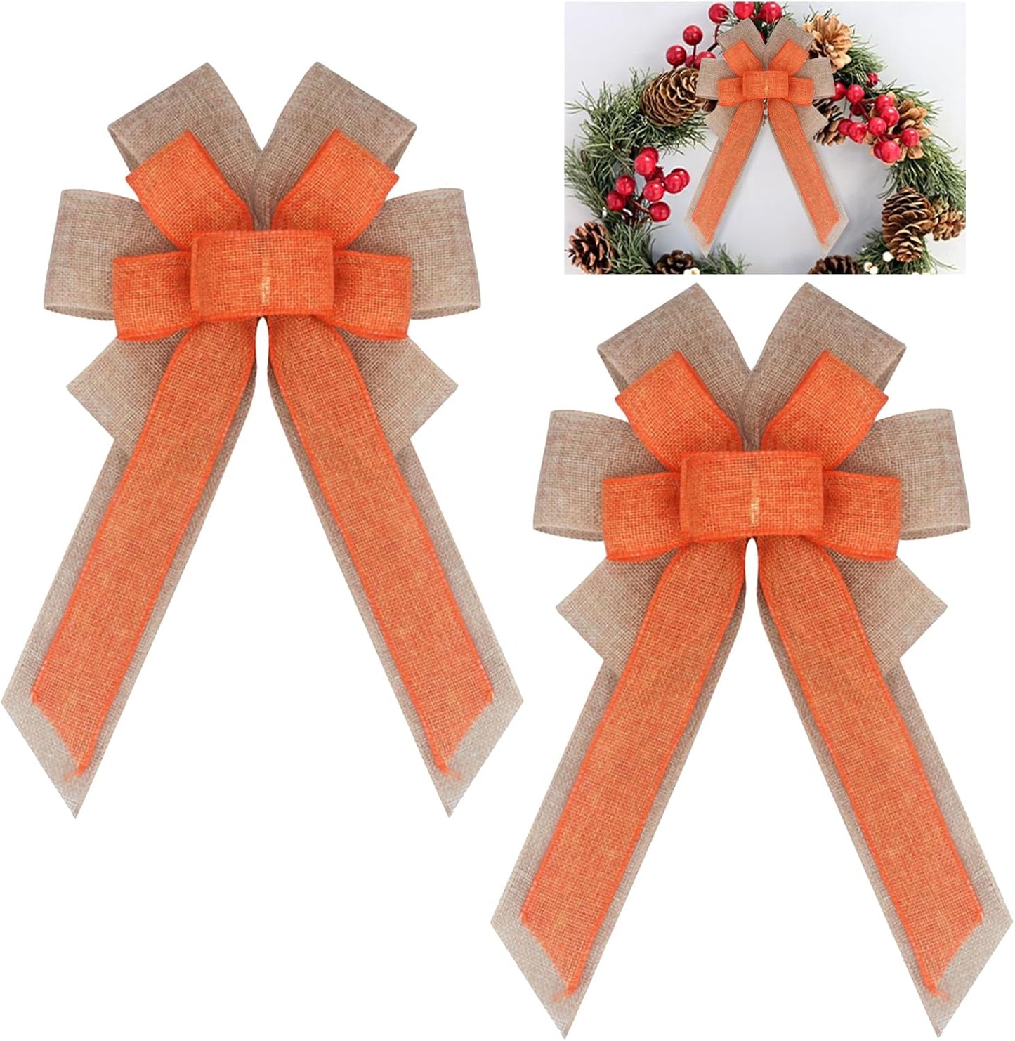 2Pack Burlap Bows by Farmhouse Crafts - Pre-Tied Halloween & Christmas Wreath Ornaments | 15.7” x 8.7”