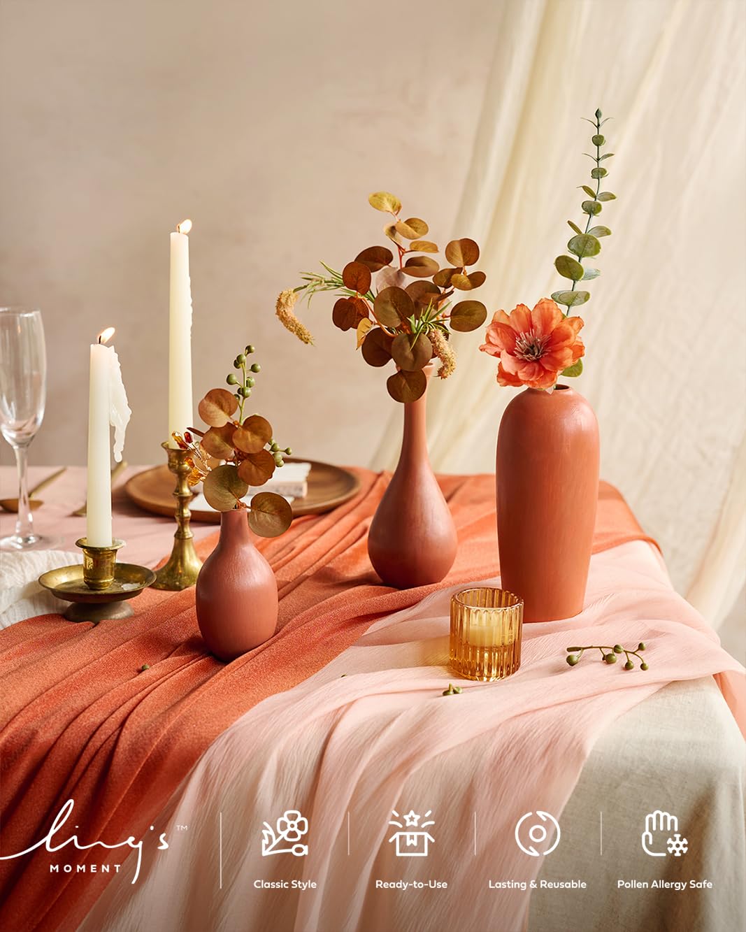Ling's Moment 10Ft Burnt Orange Sheer Chiffon Table Runner Terracotta Tablecloth Rust Linens with Silver Sparkle for Wedding Rustic Boho Party Bridal Shower Decorations Birthday Party Fall Decor